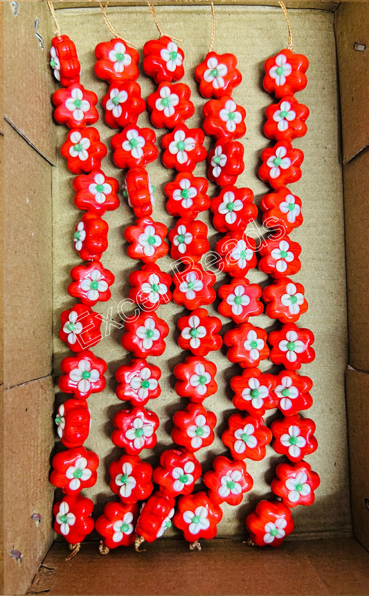 5 Strands 20mm Fancy Glass Beads Red - STR-0555