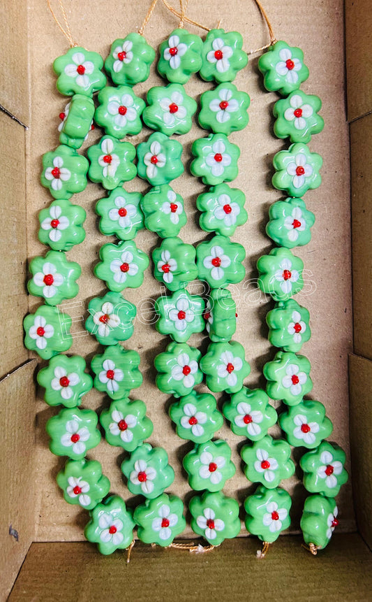 5 Strands 20mm Fancy Glass Beads Green - STR-0556