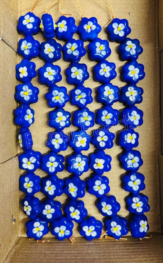 5 Strands 20mm Fancy Glass Beads Blue - STR-0557