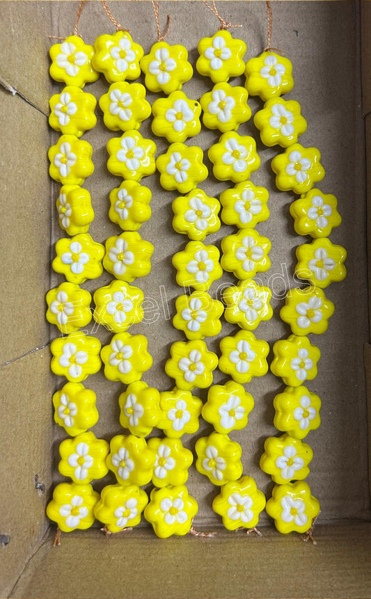5 Strands 20mm Fancy Glass Beads Yellow - STR-0558