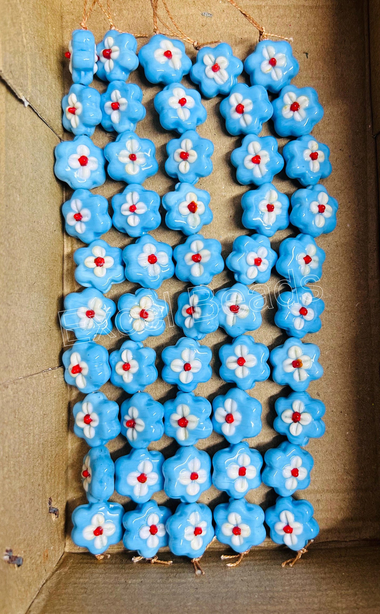 5 Strands 20mm Fancy Glass Beads Lt Blue - STR-0560