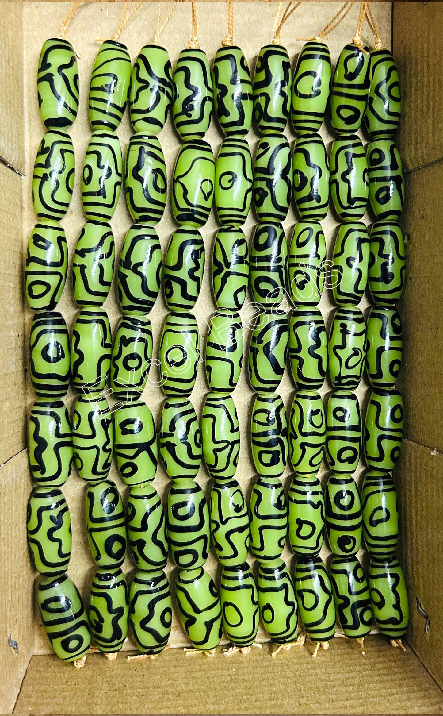 5 Strands Large Oval Beads 12x28mm Olive Green - STR-0601