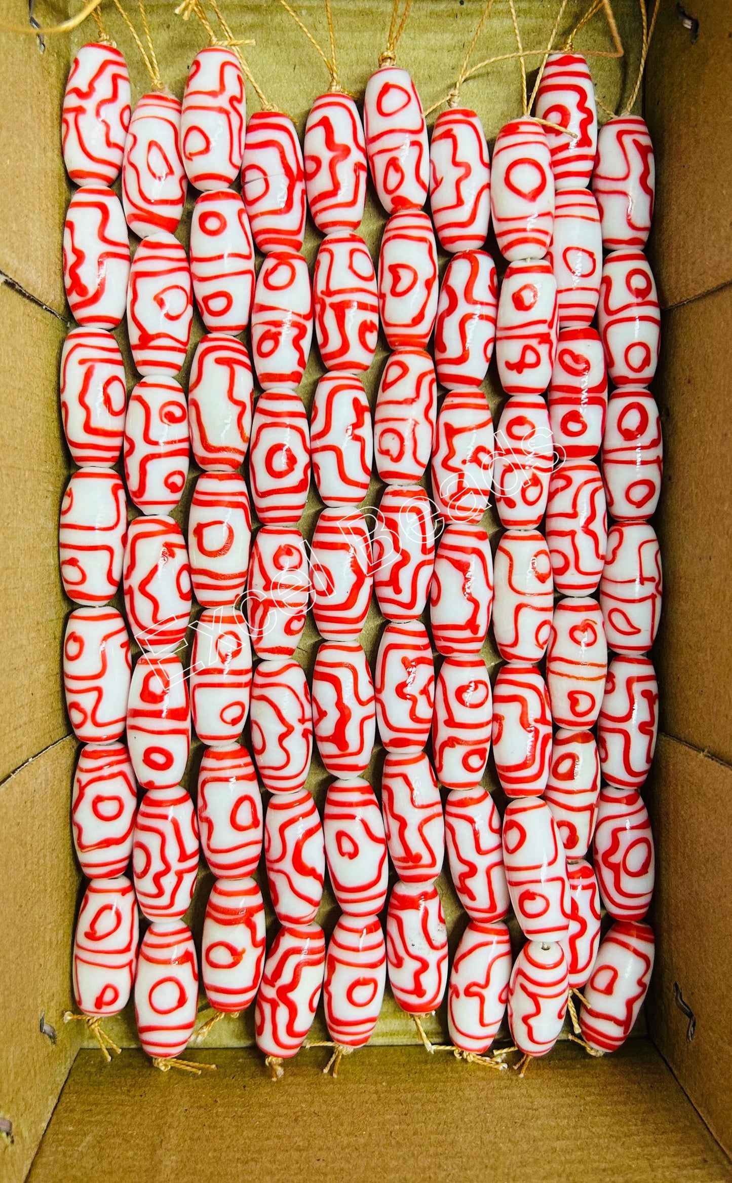 5 Strands Large Oval Beads 12x28mm Olive Green - STR-0602