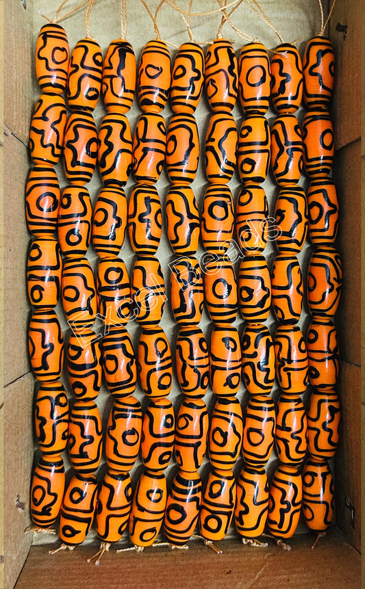 5 Strands Large Oval Beads 12x28mm Orange - STR-0606