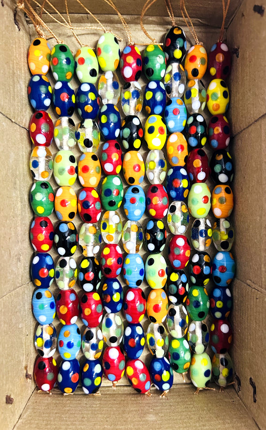5 Strands Multi Dotted Colorful Oval Glass Beads - STR-0624