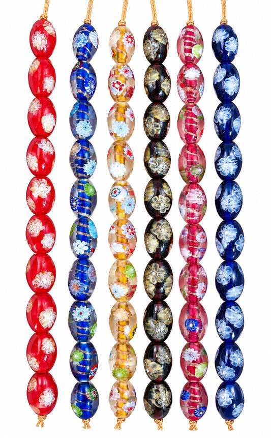 6 Strands 12x18mm Oval Glass Beads Mix Color - STR-0670