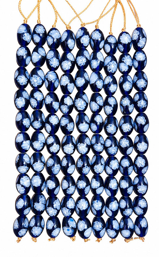 5 Strands 12x18mm Oval Glass Beads Blue - STR-0671