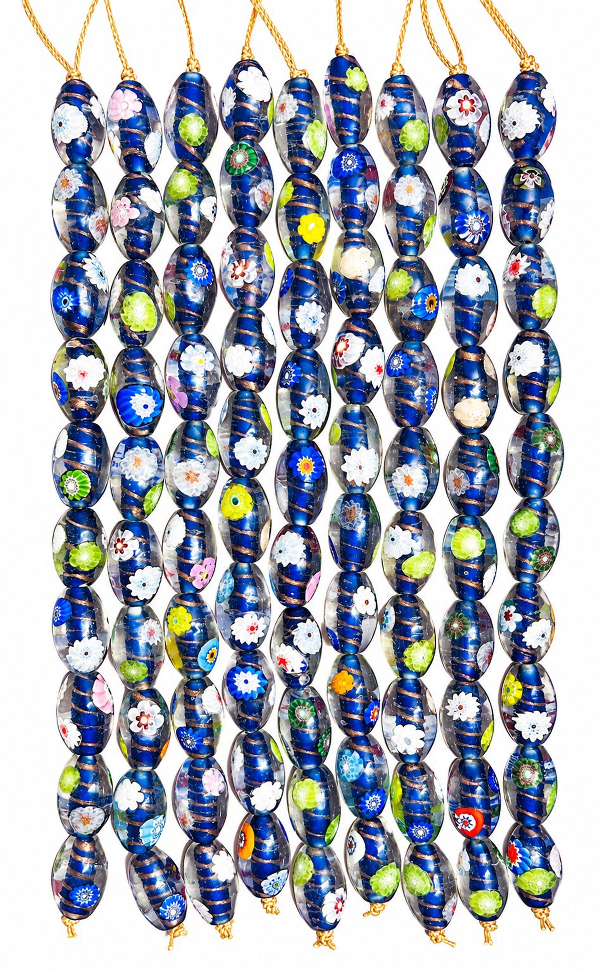 5 Strands 12x18mm Oval Glass Beads Blue - STR-0673