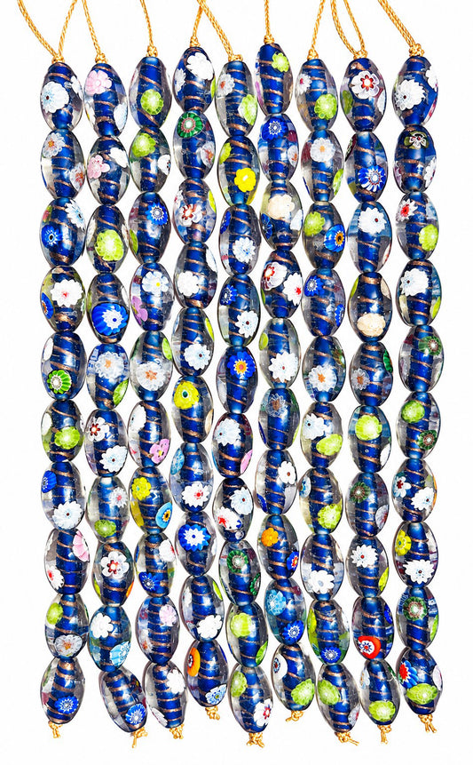 5 Strands 12x18mm Oval Glass Beads Blue - STR-0673