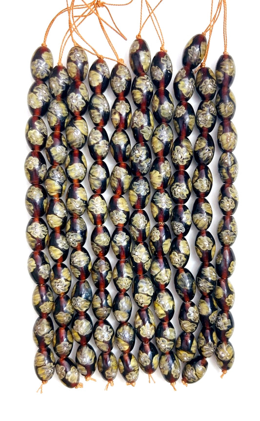 5 Strands 12x18mm Oval Glass Beads Brown - STR-0674