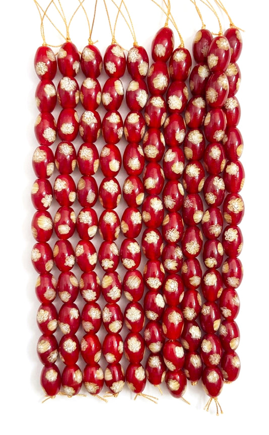 5 Strands 12x18mm Oval Glass Beads Red - STR-0676