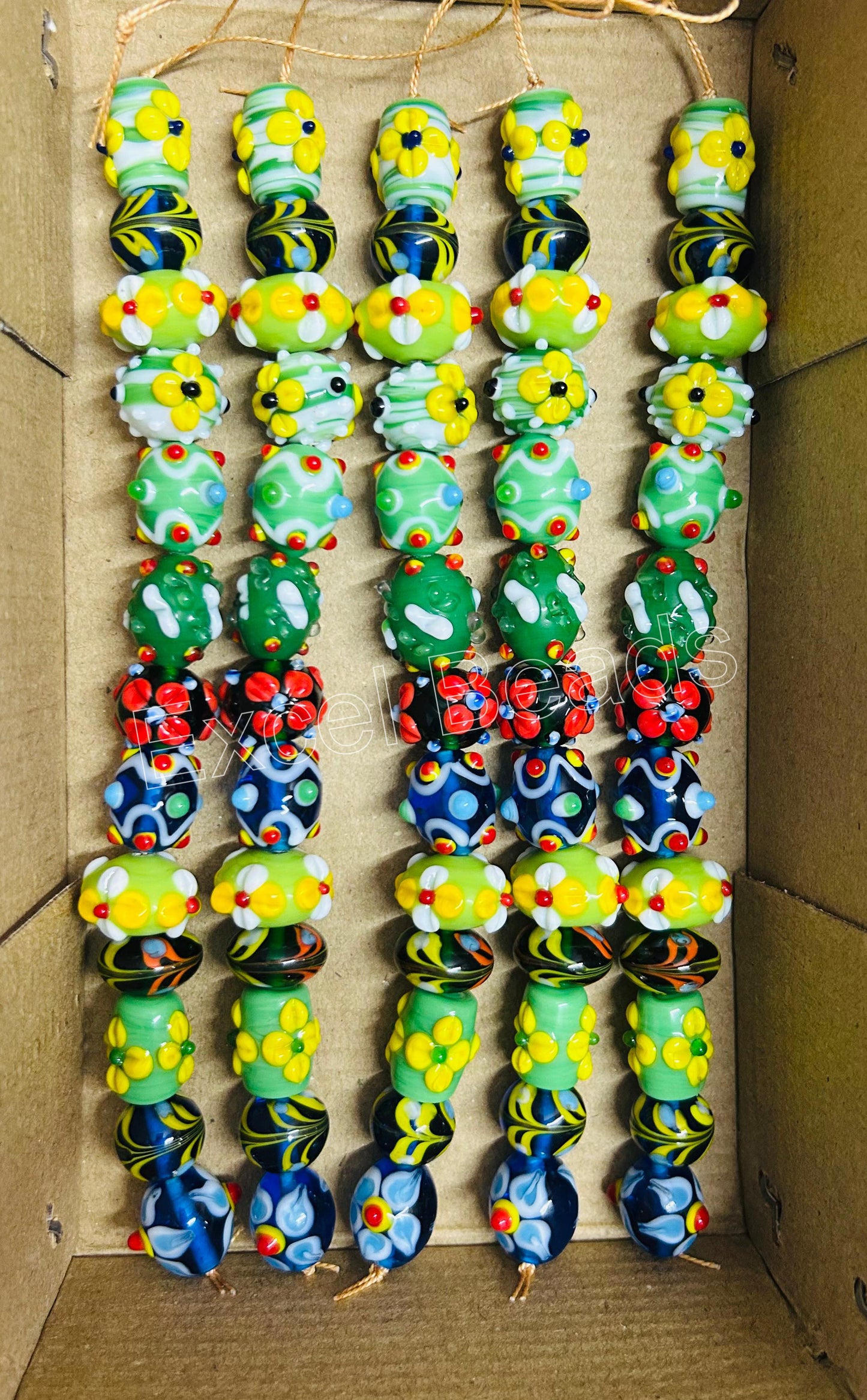 5 Strands Multi Shape Green Glass Beads - STR-0801