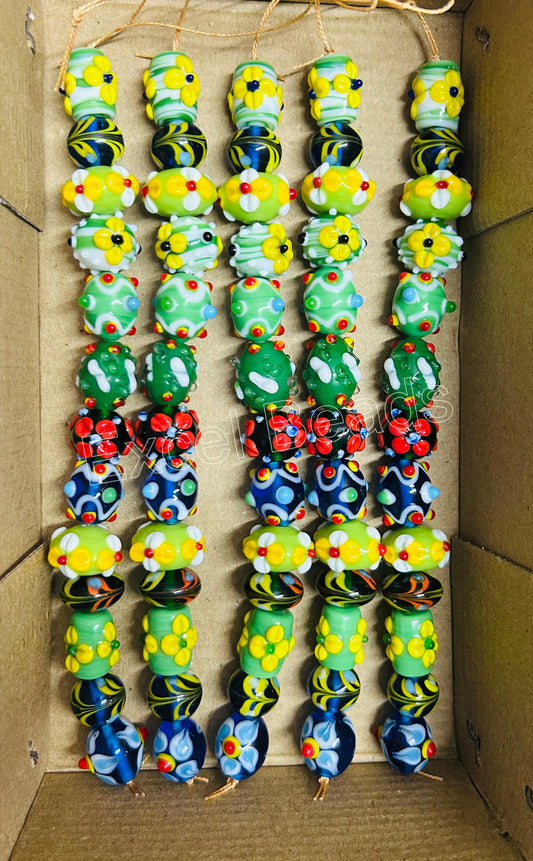 5 Strands Multi Shape Green Glass Beads - STR-0801