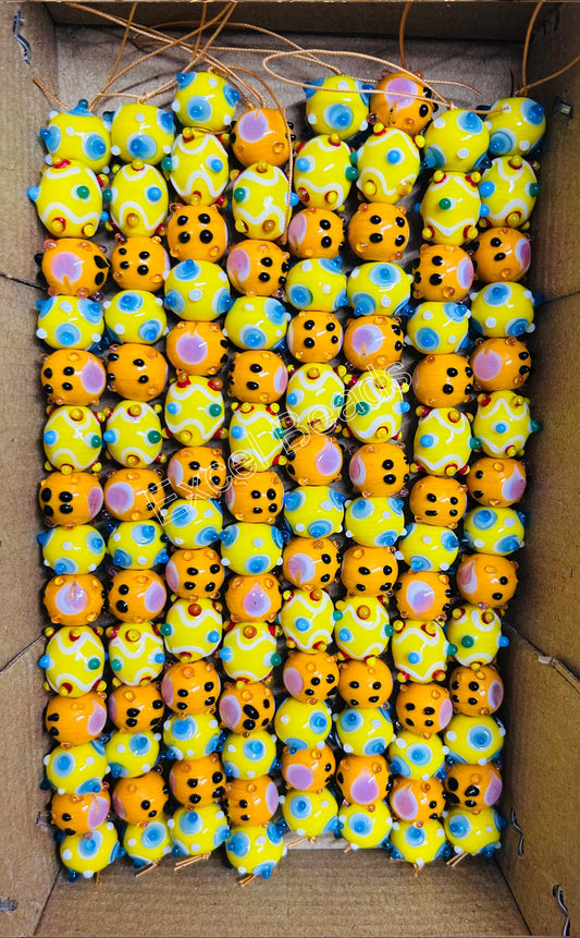 5 Strands Orange & Yellow Fancy Glass Beads - STR-0802