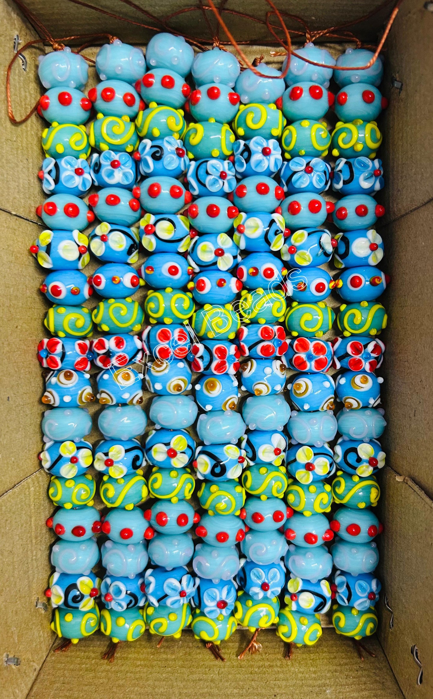 5 Strands Fancy Glass Beads Blue 18mm Rondell - STR-0803