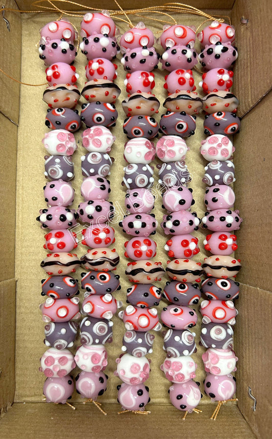 5 Strands Pink & Purple Fancy Glass Beads - STR-0806