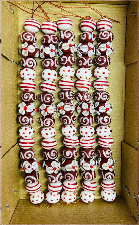 5 Strands 18mm Fancy Glass Beads White & Brown - STR-0811