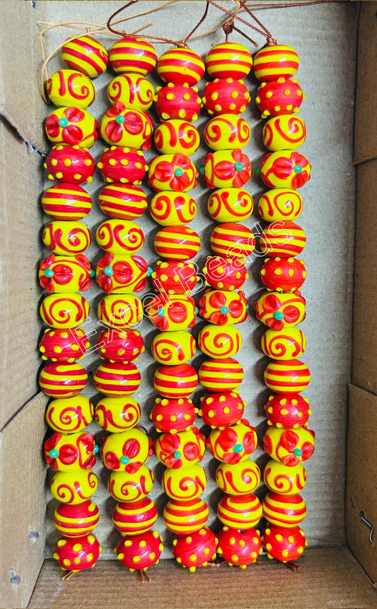 5 Strands 18mm Fancy Glass Beads Yellow & Orange - STR-0812