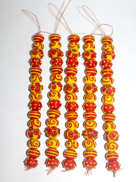 5 Strands Fancy Glass Beads Yellow & Orange