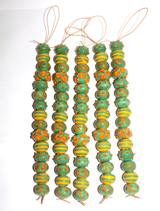 5 Strands Fancy Glass Beads Light Green & Yellow
