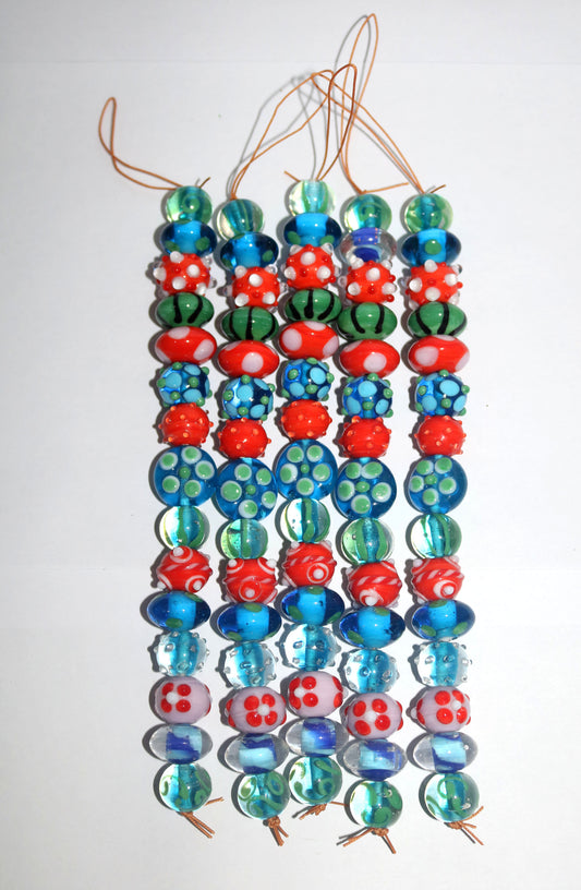 5 Strands Multi Color Fancy Glass Beads