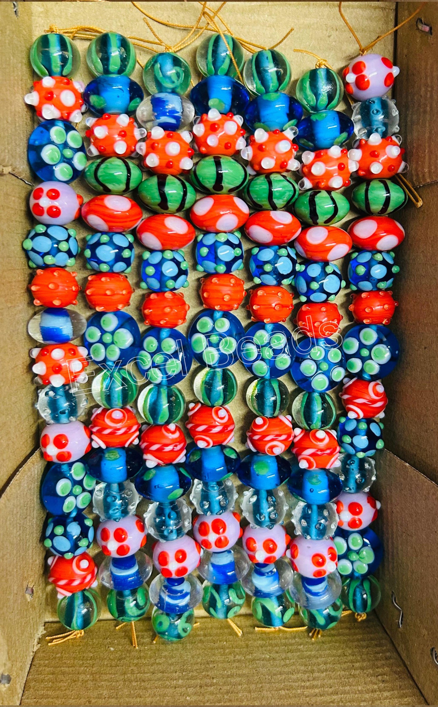 5 Strands Multi Color Fancy Glass Beads