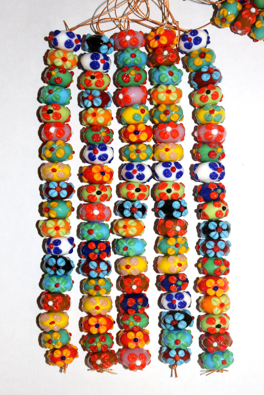 5 Strands Fancy Glass Beads 16mm Rondelle