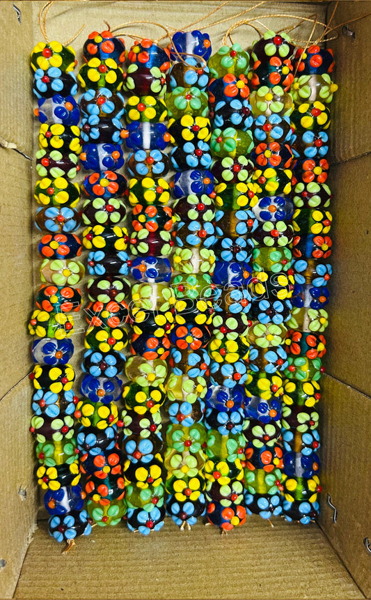 5 Strands Multi Color Fancy Glass Beads 16mm Rondell - STR-0824