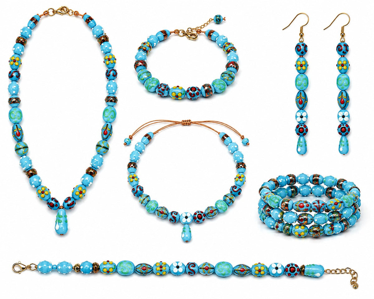 10 Strands Multi Shape Fancy Beads Pink & Blue - STR-0840