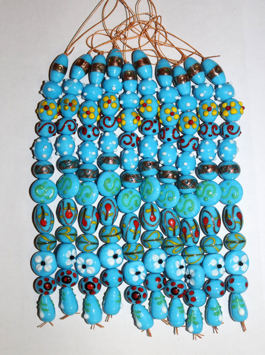 10 Strands Fancy Turquoise Glass Beads Mix