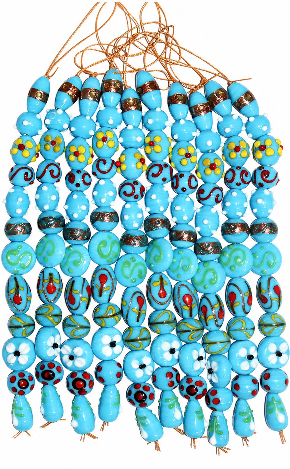 10 Strands Fancy Turquoise Glass Beads Mix - STR-0831