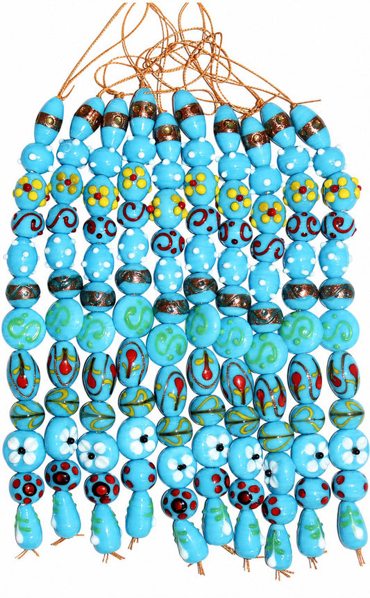 10 Strands Fancy Turquoise Glass Beads Mix - STR-0831