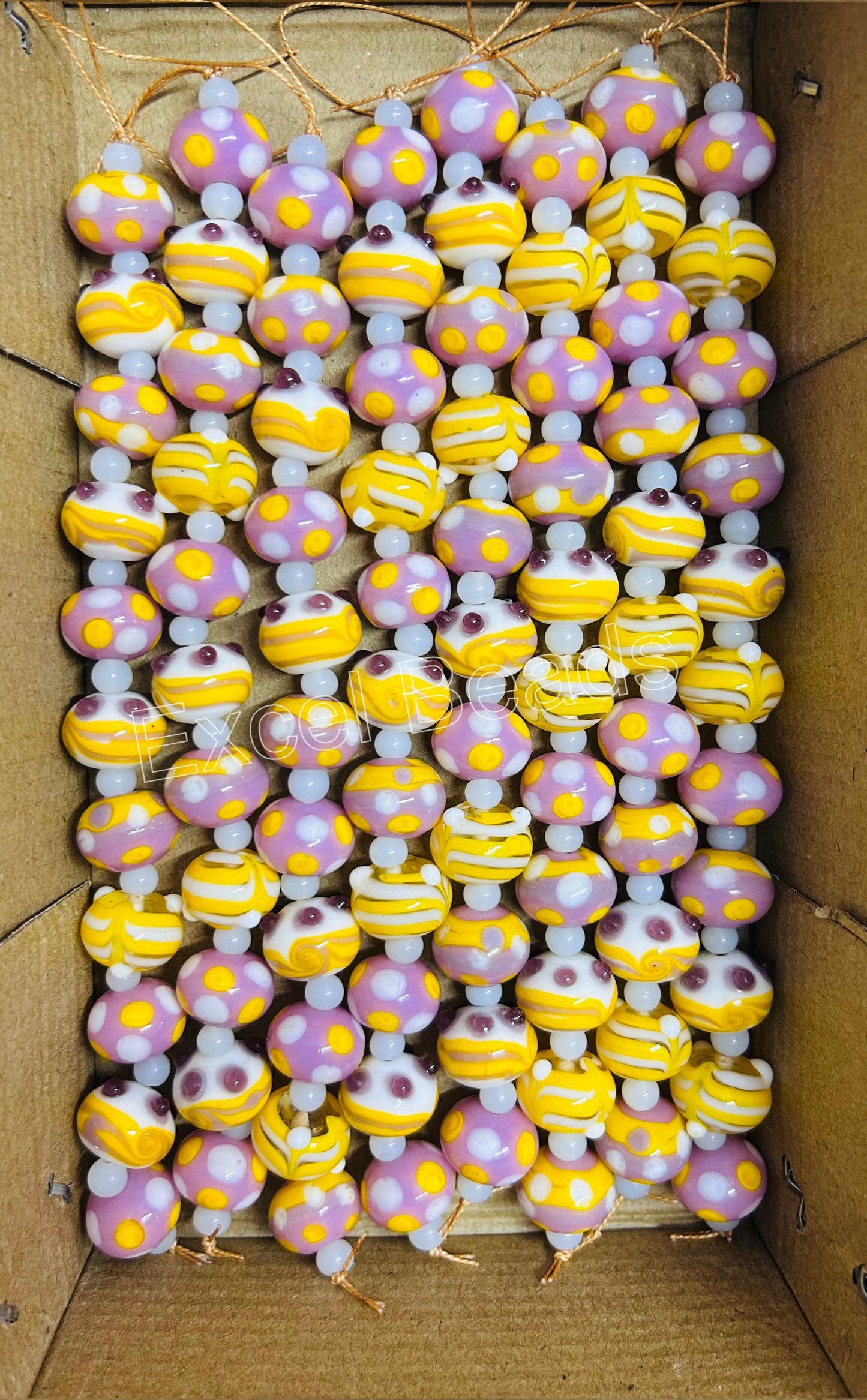 5 Strands Round Fancy Glass Beads - STR-0832