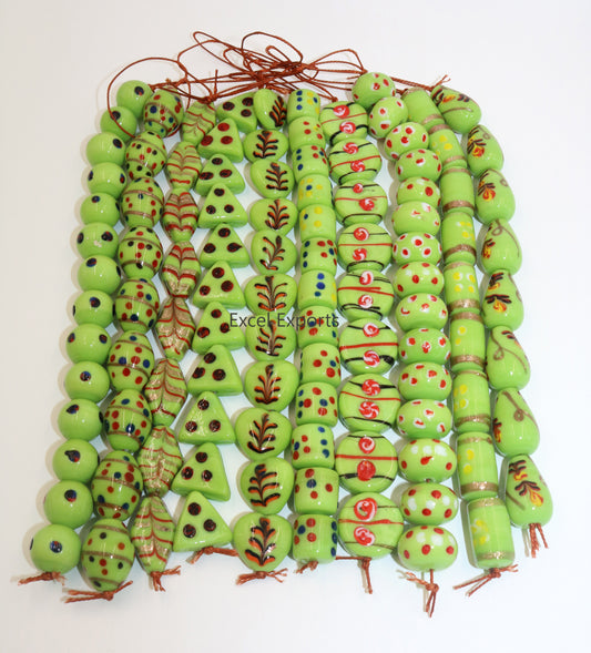 10 Strands Multi Shape Fancy Beads Light Green