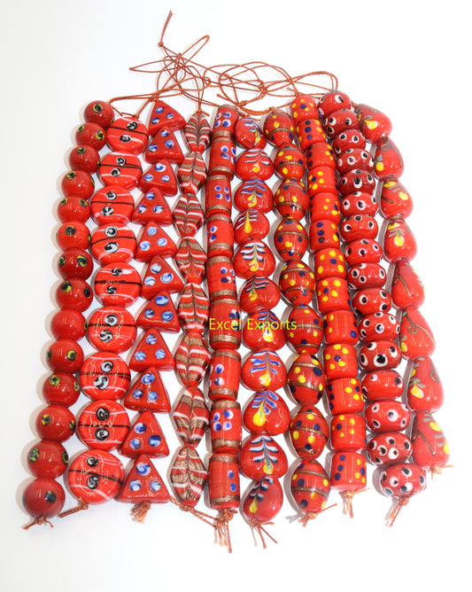 10 Strands Multi Shape Fancy Beads Red