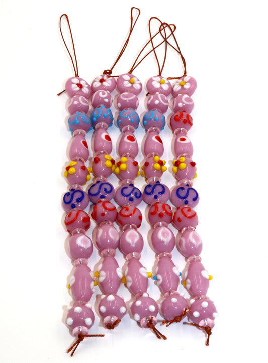 5 Strands Multi Shape Fancy Beads Pink