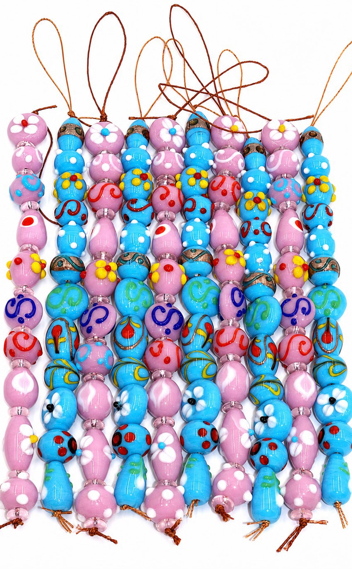 10 Strands Multi Shape Fancy Beads Pink & Blue - STR-0840