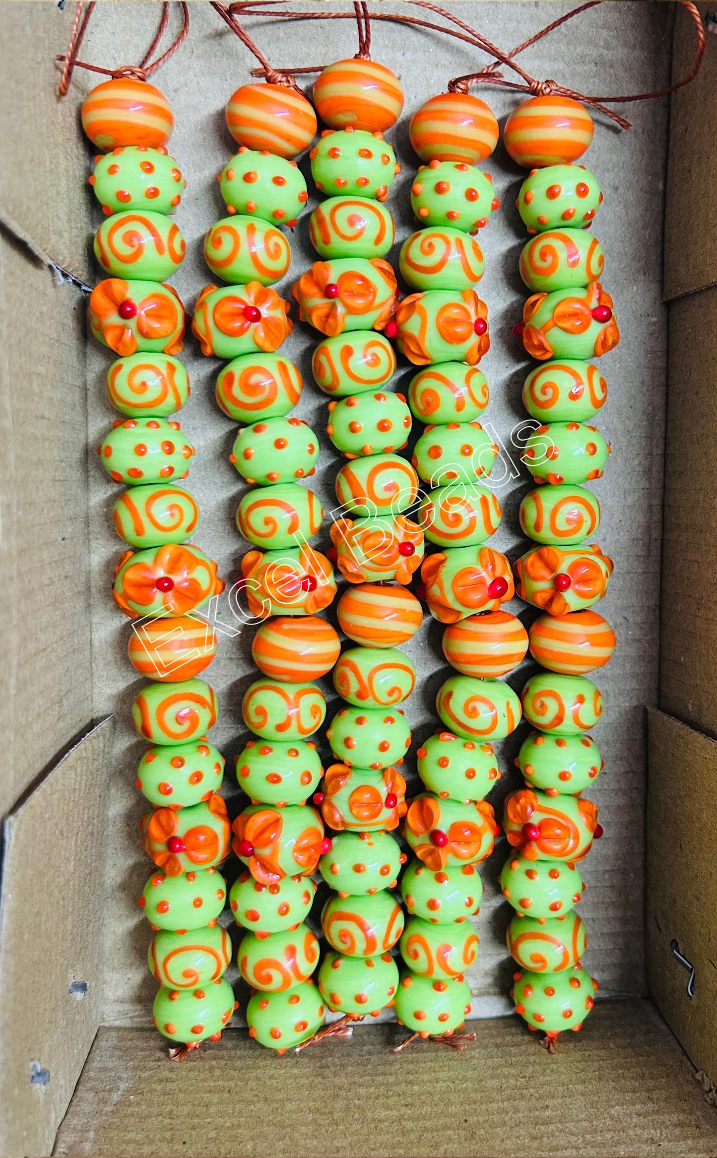 5 Strands 18mm Fancy Glass Beads Lime Green - STR-0845