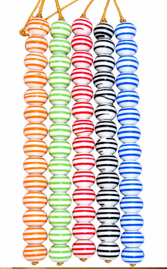 5 Strands Striped Glass Beads 12x18mm Rondell - STR-0870