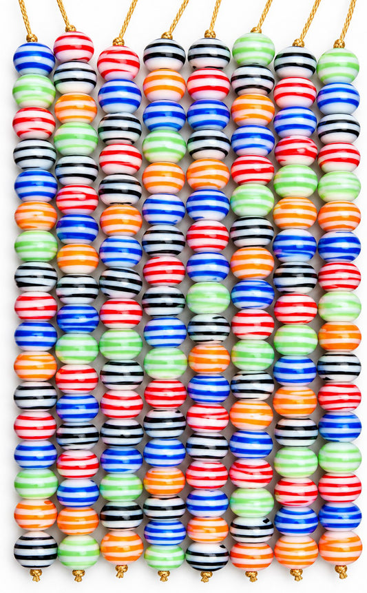 10 Strands Striped Glass Beads 10x14mm Rondell - STR-0890