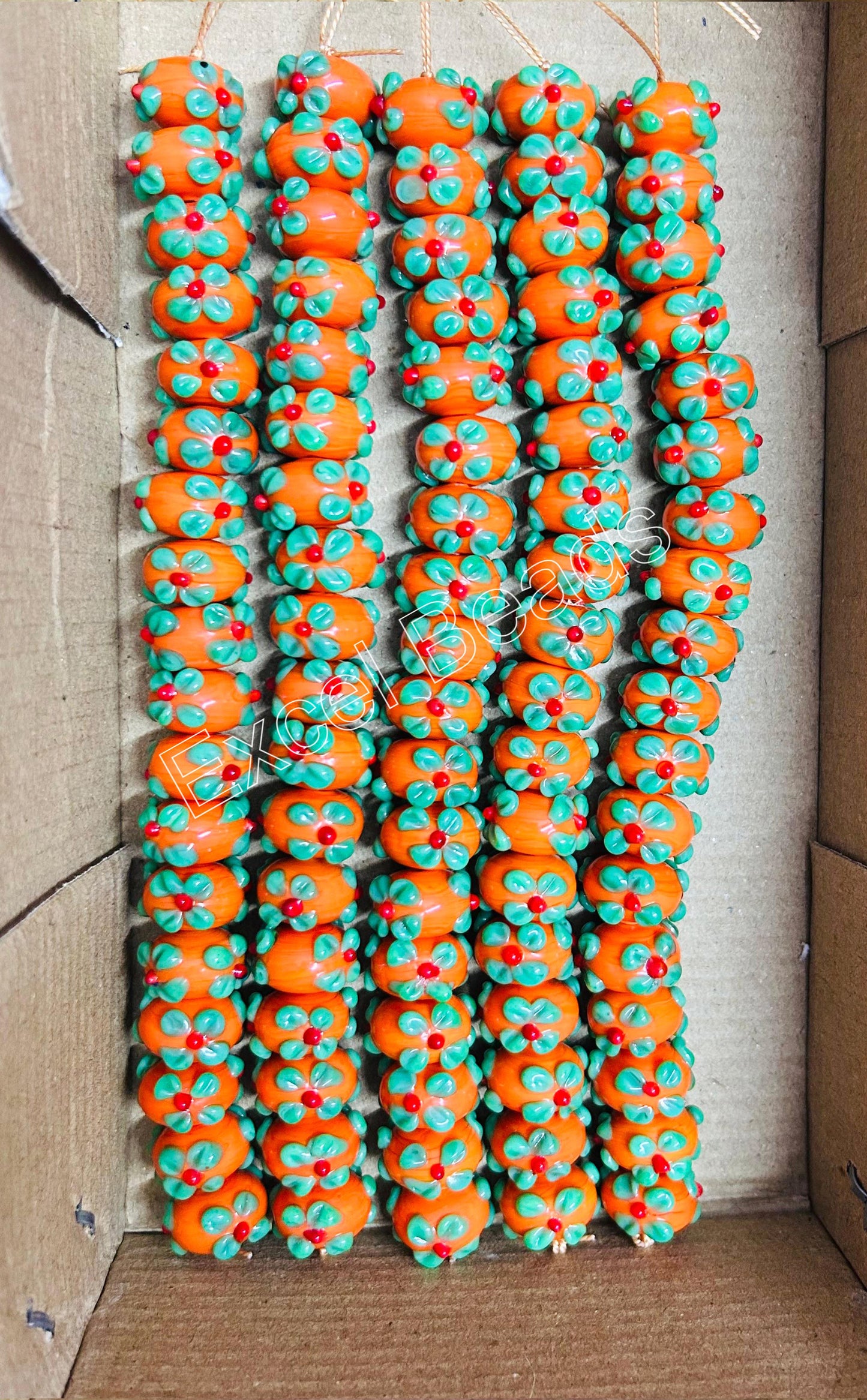 5 Strands 16mm Fancy Glass Beads (90 Beads) - STR-0901