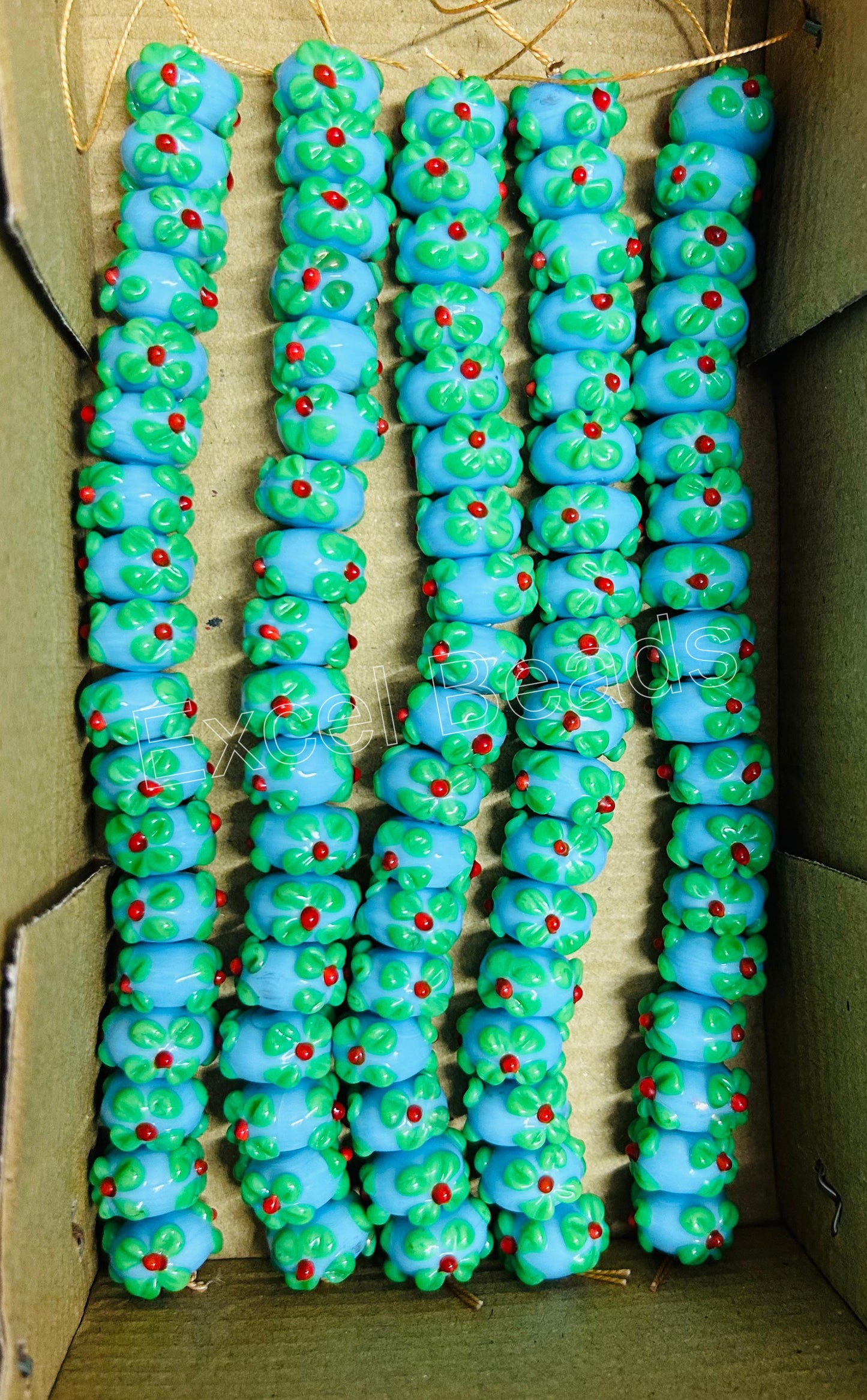 5 Strands 16mm Fancy Glass Beads (90 Beads) - STR-0902