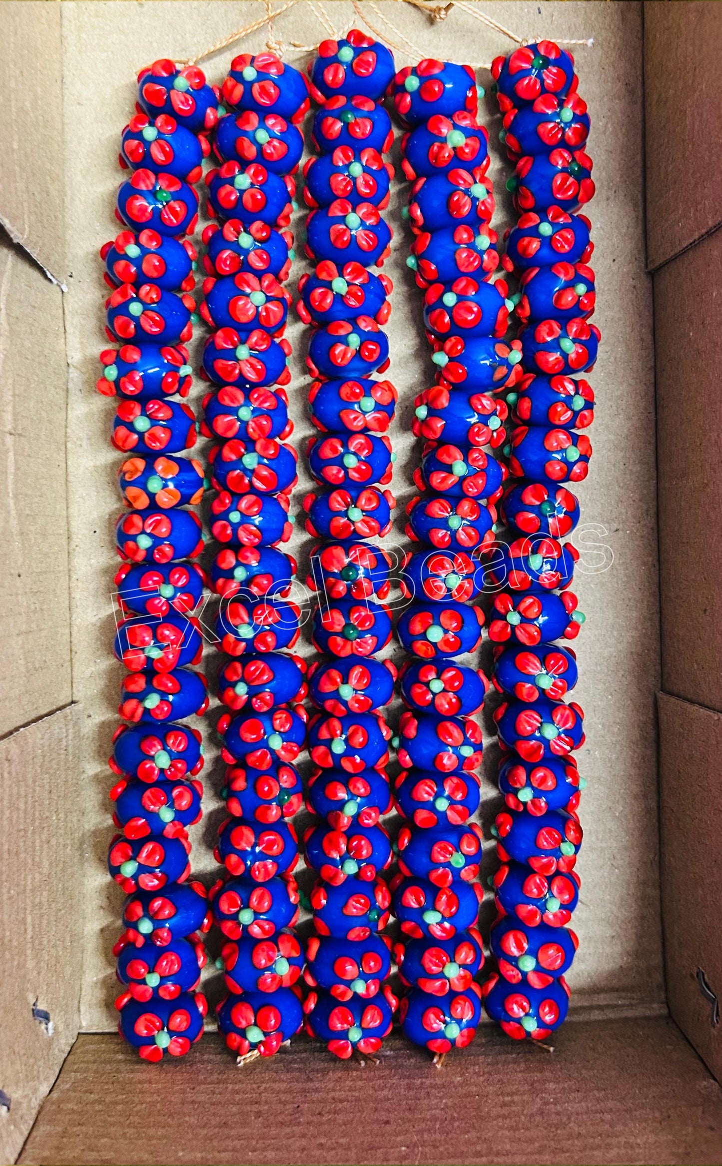 5 Strands 16mm Fancy Glass Beads (90 Beads) - STR-0903