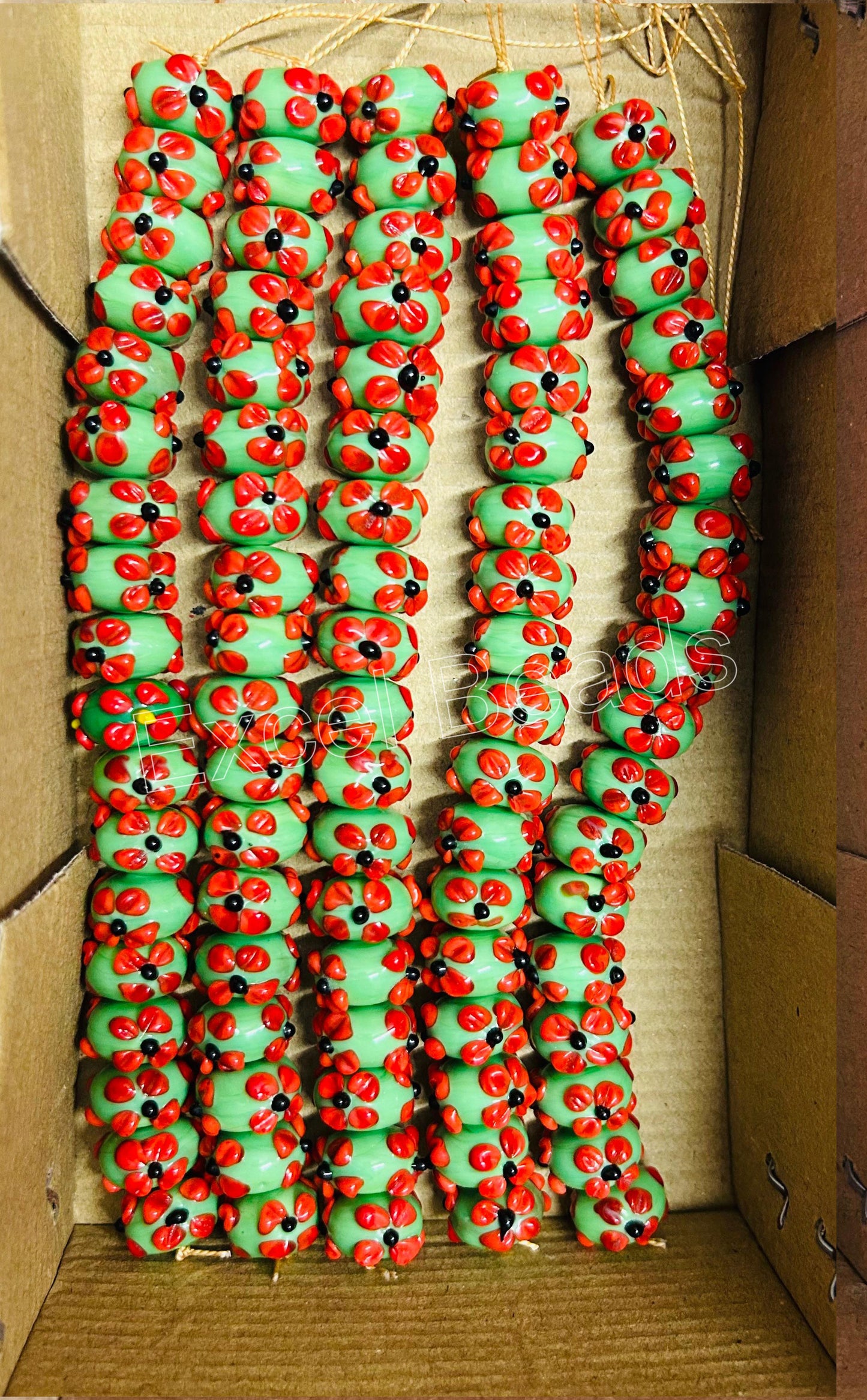 5 Strands 16mm Fancy Glass Beads (90 Beads) - STR-0907