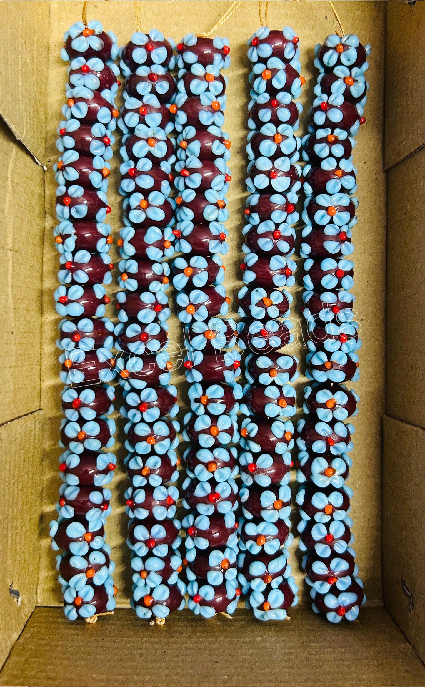 5 Strands 16mm Fancy Glass Beads (90 Beads) - STR-0909