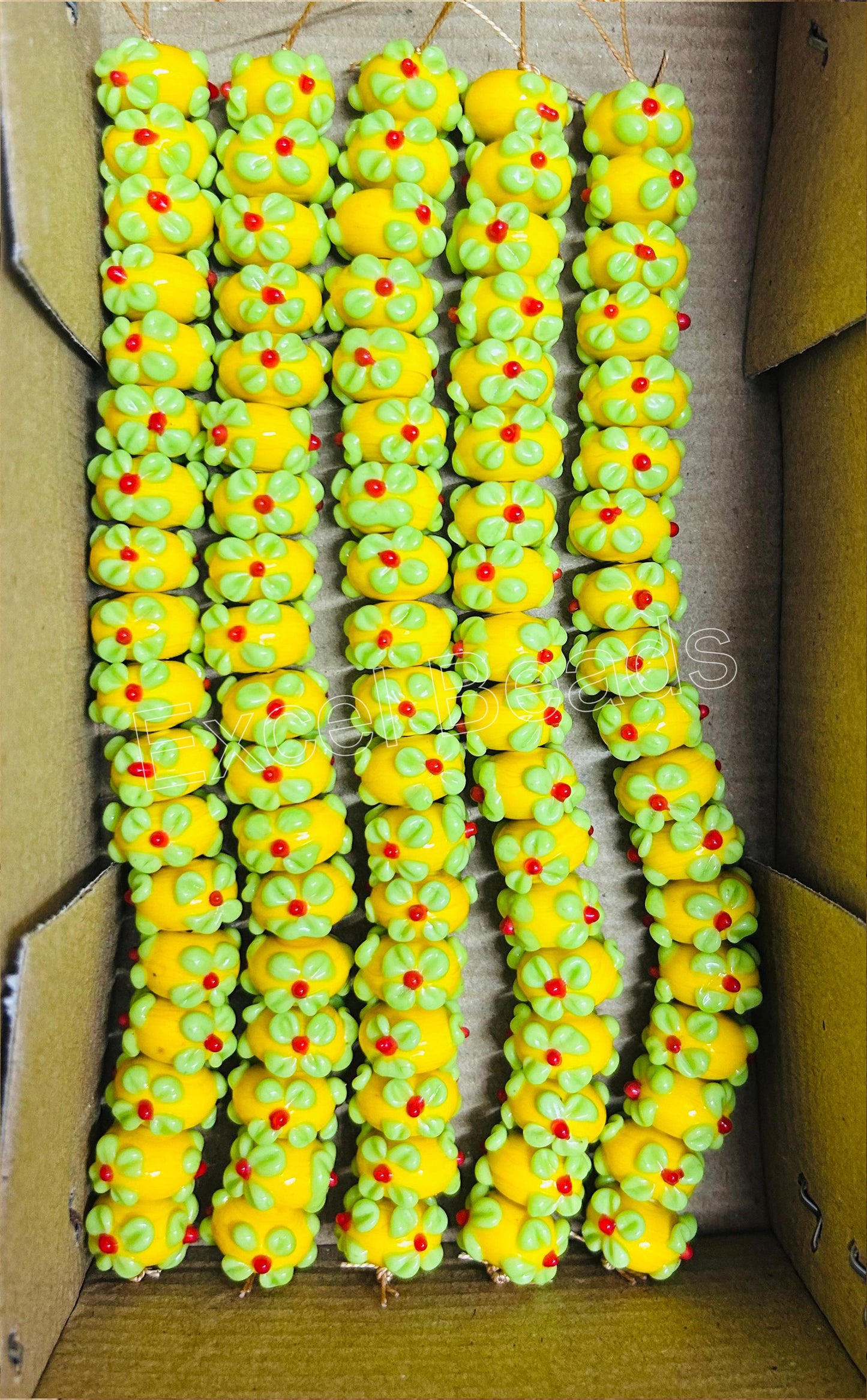 5 Strands 16mm Fancy Glass Beads (90 Beads) - STR-0910