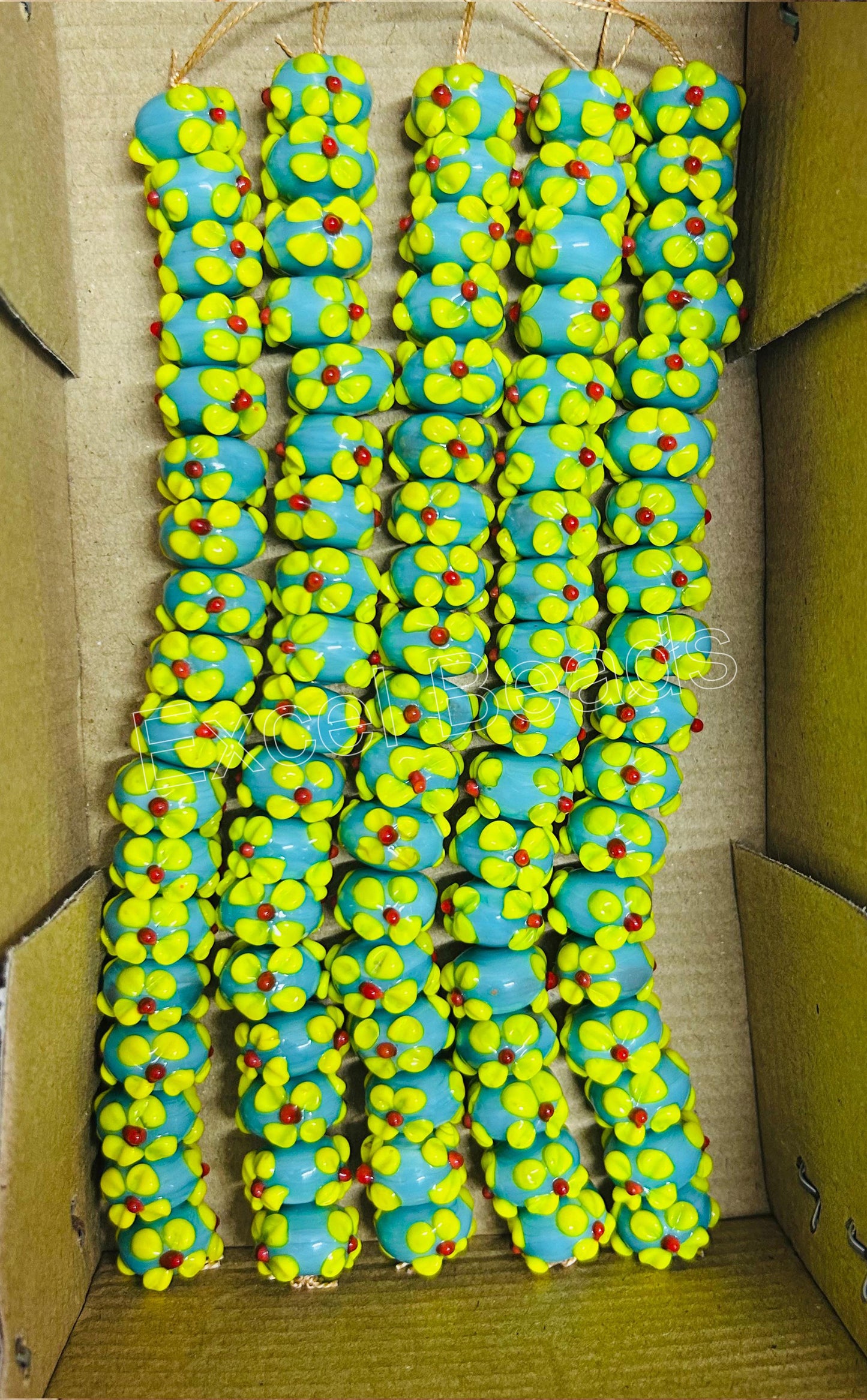 5 Strands 16mm Fancy Glass Beads (90 Beads) - STR-0911