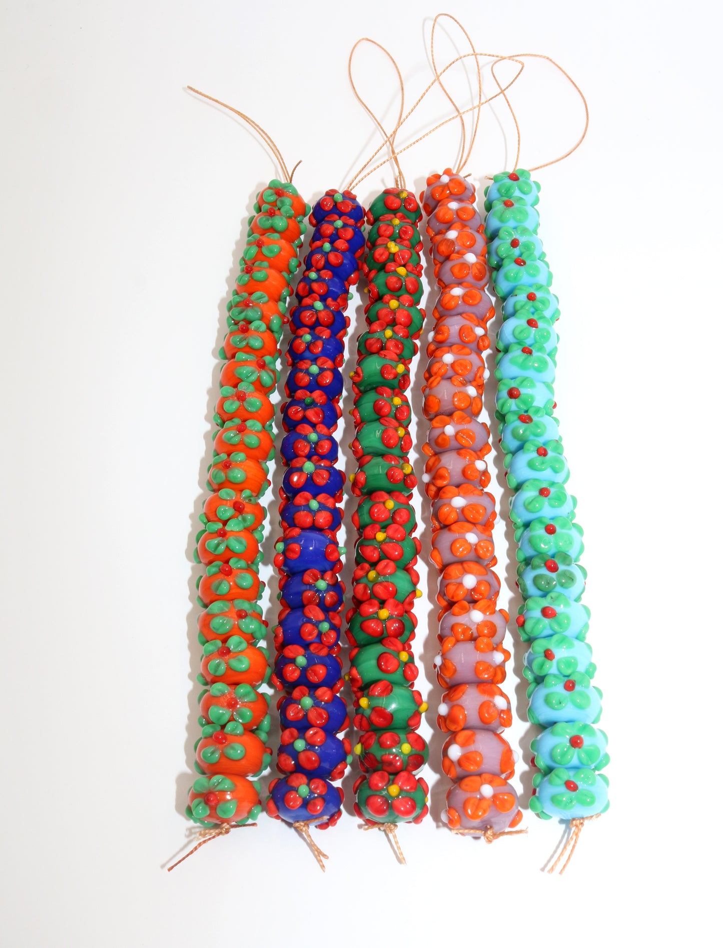 5 Strands 16mm Fancy Glass Beads Multi Color (90 Beads) - STR-0922