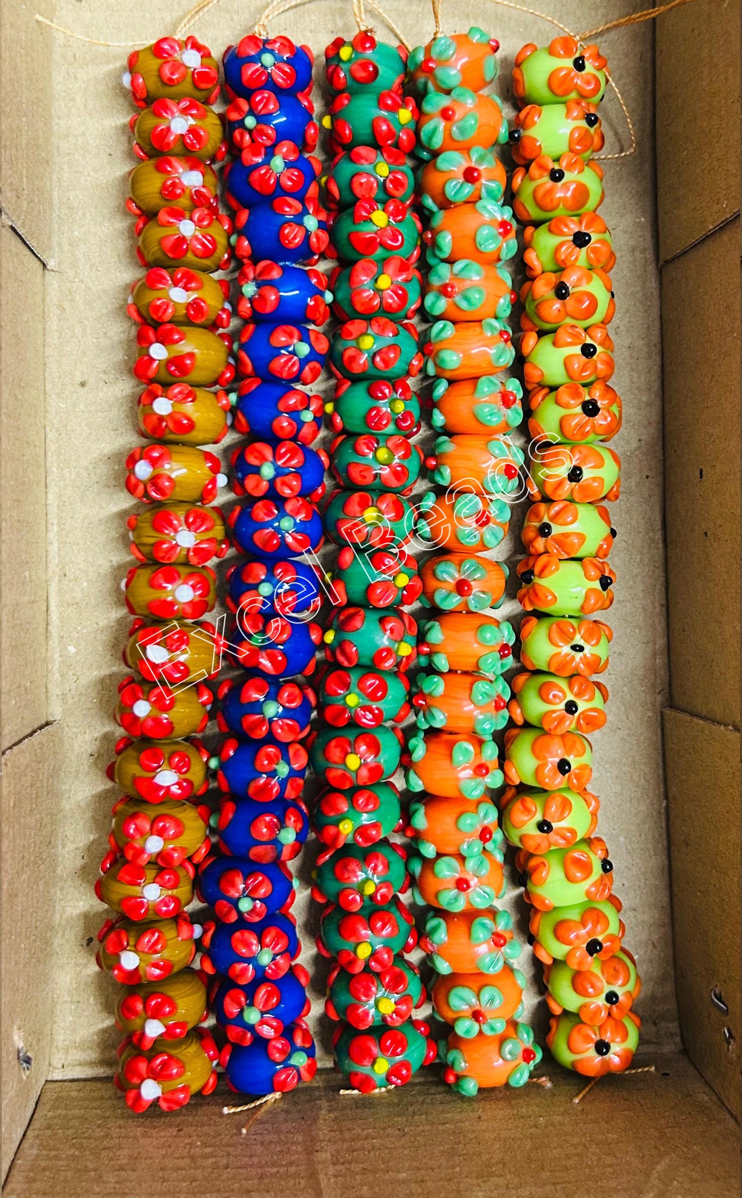 5 Strands 16mm Fancy Glass Beads Multi Color (90 Beads) - STR-0922