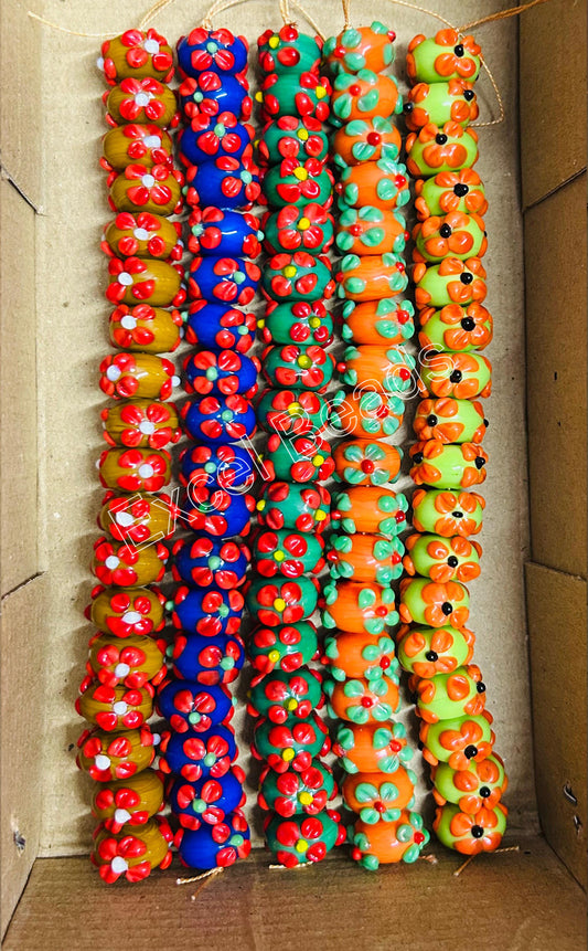 5 Strands 16mm Fancy Glass Beads Multi Color (90 Beads) - STR-0922